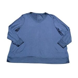 New Directions Intimates Top Womens 2X L/S Navy Pockets V-neck Soft NWT